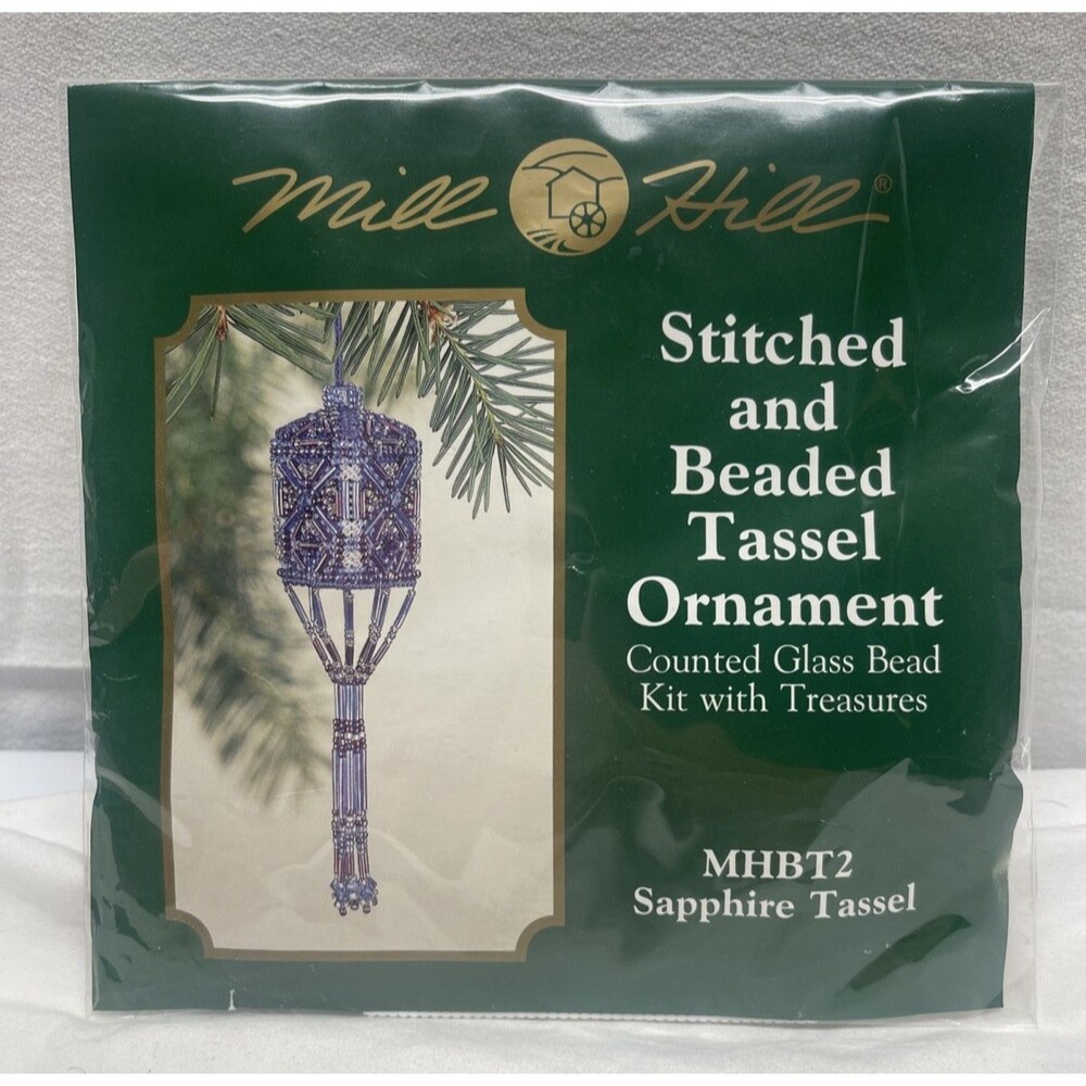 MINT HILL Blue Tassel Glass Stitched Beaded Christmas Ornament Kit 2001 NEW